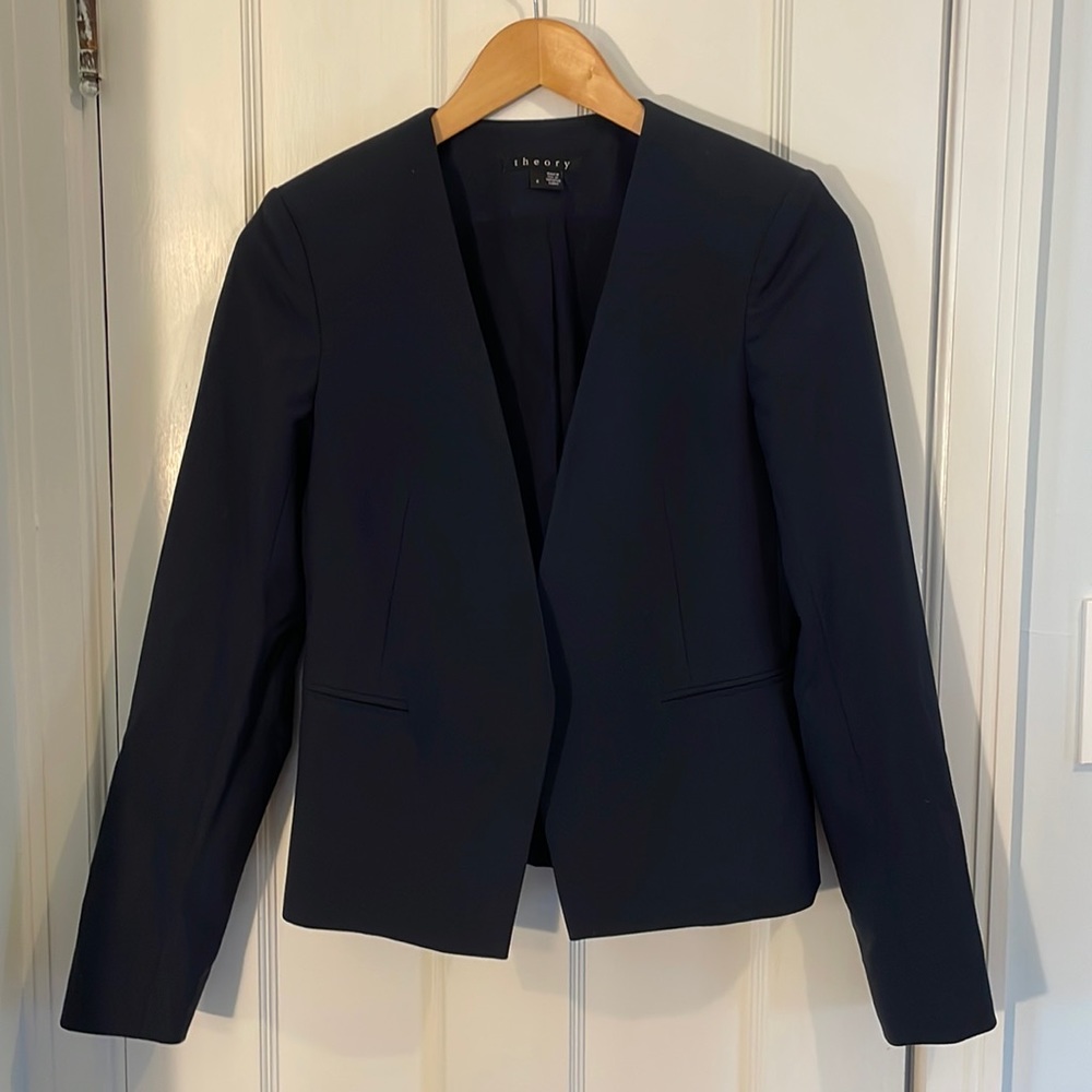 Theory navy open blazer in stretch wool